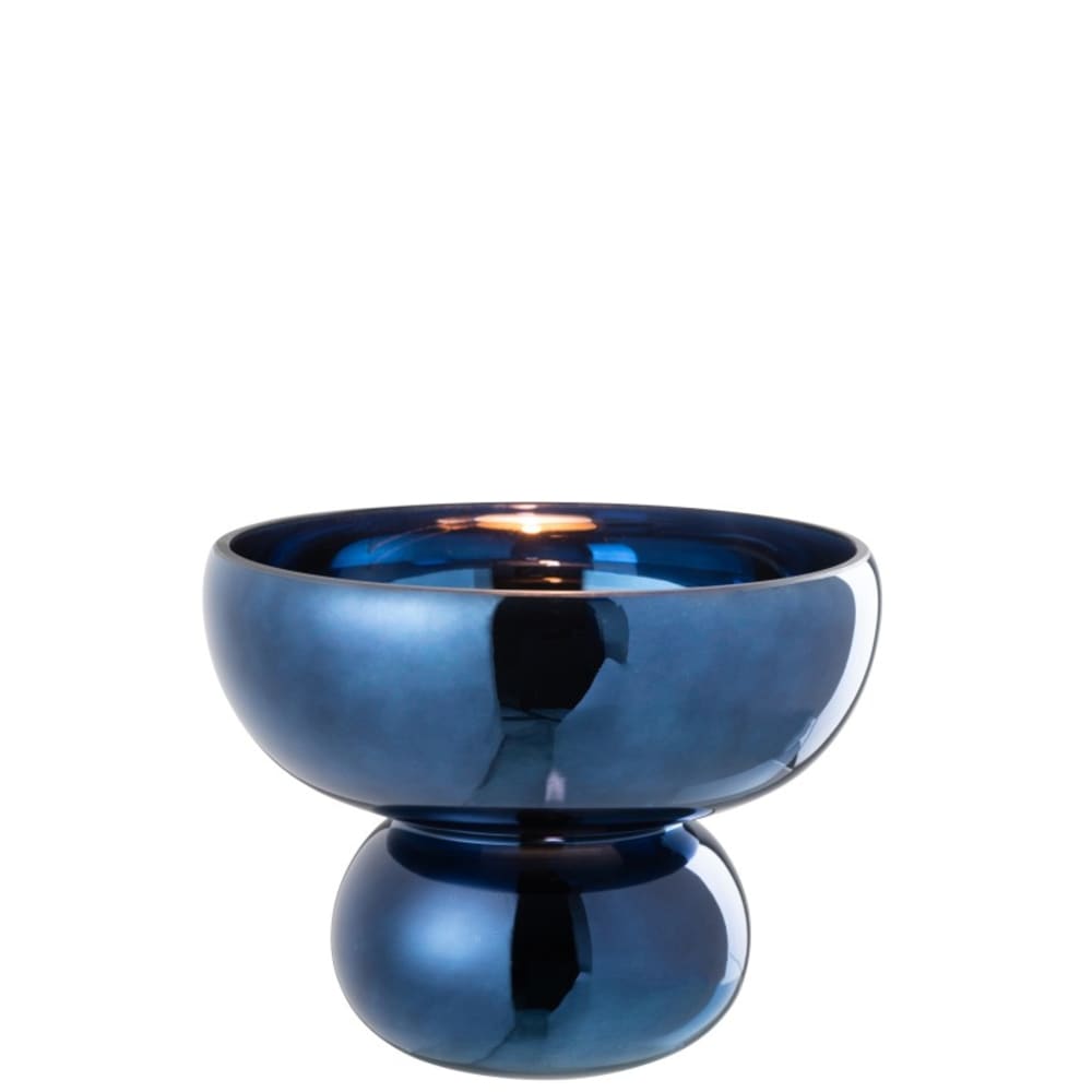 Vase sur pied en verre bleu 23x23x17.5 cm