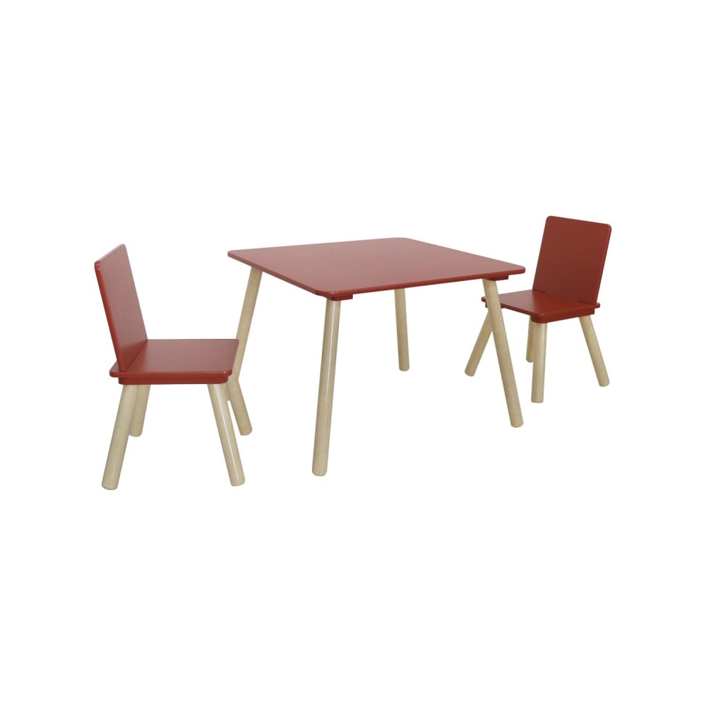 Quadratischer Kindertisch mit 2 Stühlen, Beine aus Kiefer,