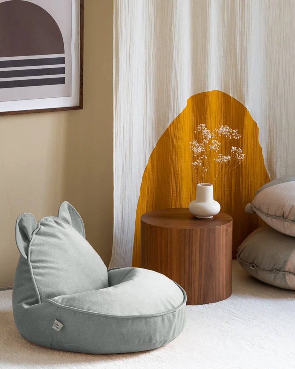 Bären-Sitzsack aus Samt 70 x 60 x 42 cm, Nebelgrün - Maisons Du