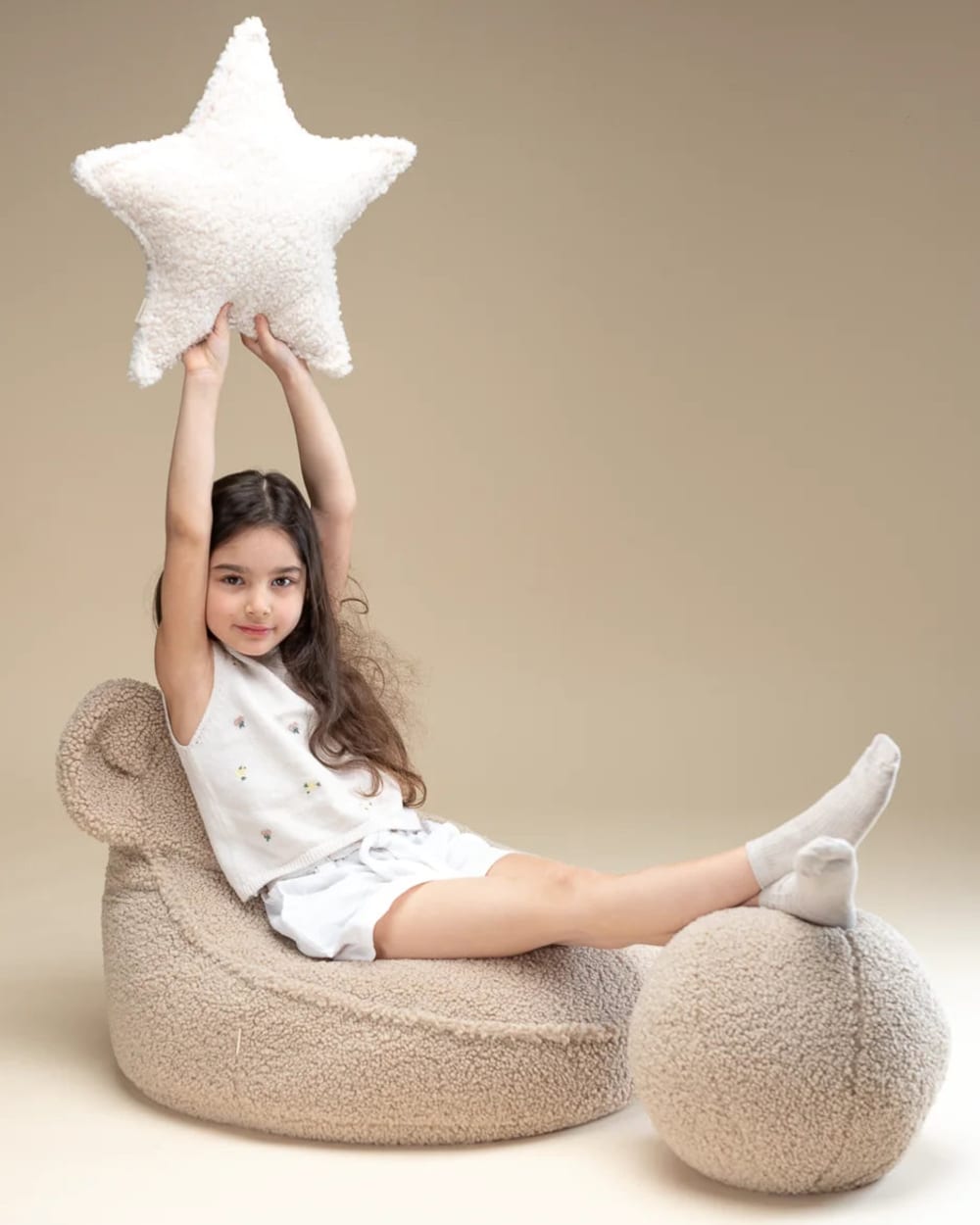 Bären-Sitzsack aus Teddy-Stoff 70 x 60 x 42 cm, Biscuit - Maisons