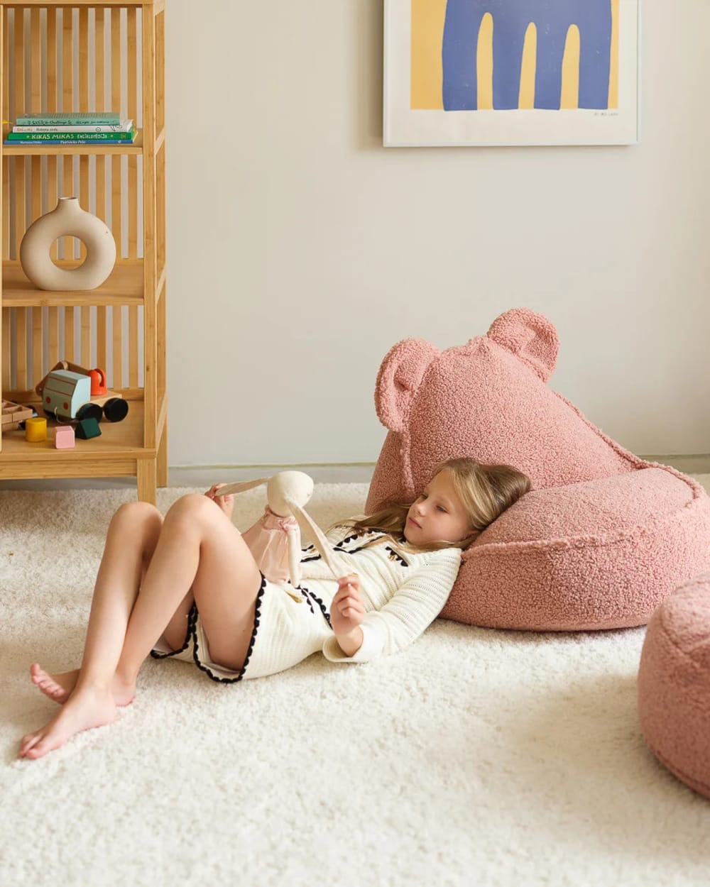 Bären-Sitzsack aus Teddy-Stoff 70 x 60 x 42 cm, Guava Rosa -