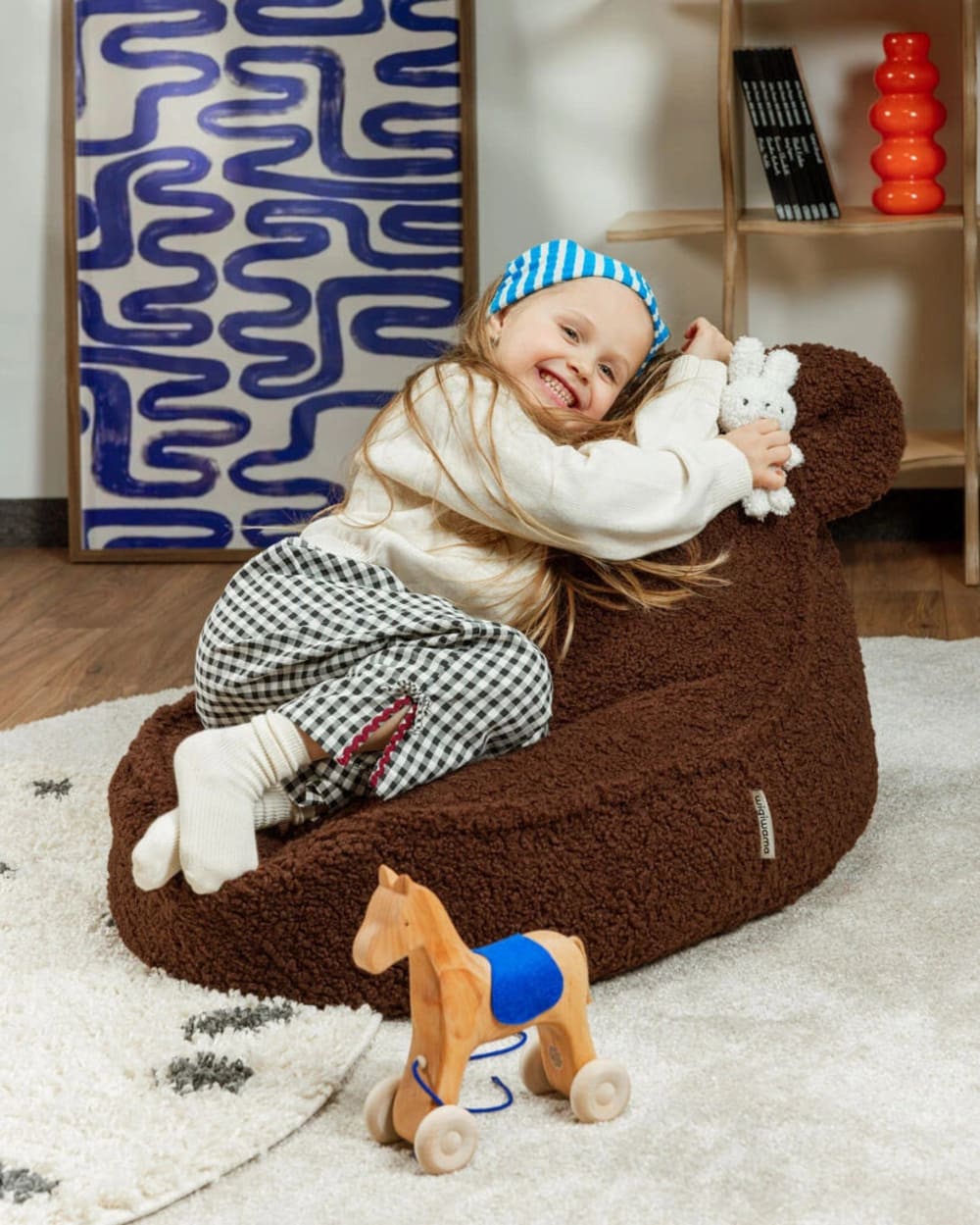 Bären-Sitzsack aus Teddy-Stoff 70 x 60 x 42 cm, Warme Haselnuss -