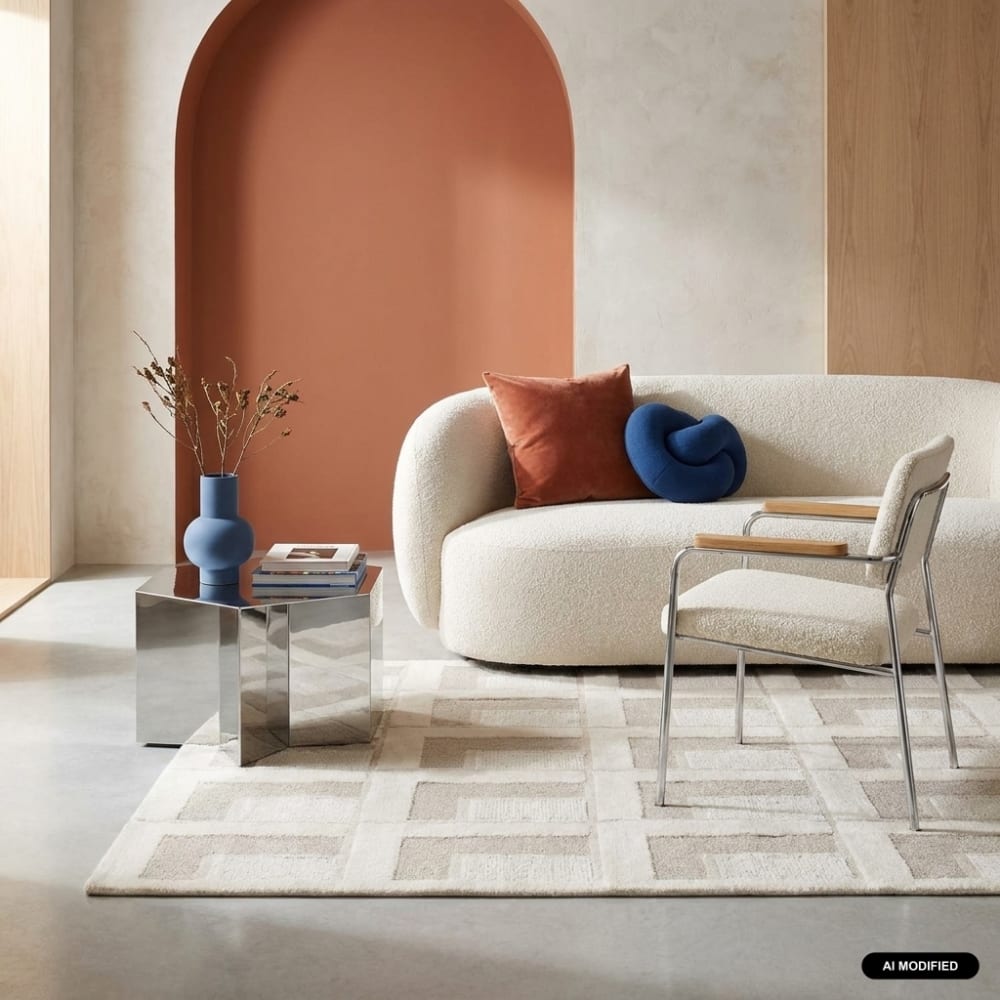sweeek Teppich mit geometrischen Mustern creme 120x170cm style modern Beige Öko-Tex Zertifikat Pes - Polyester