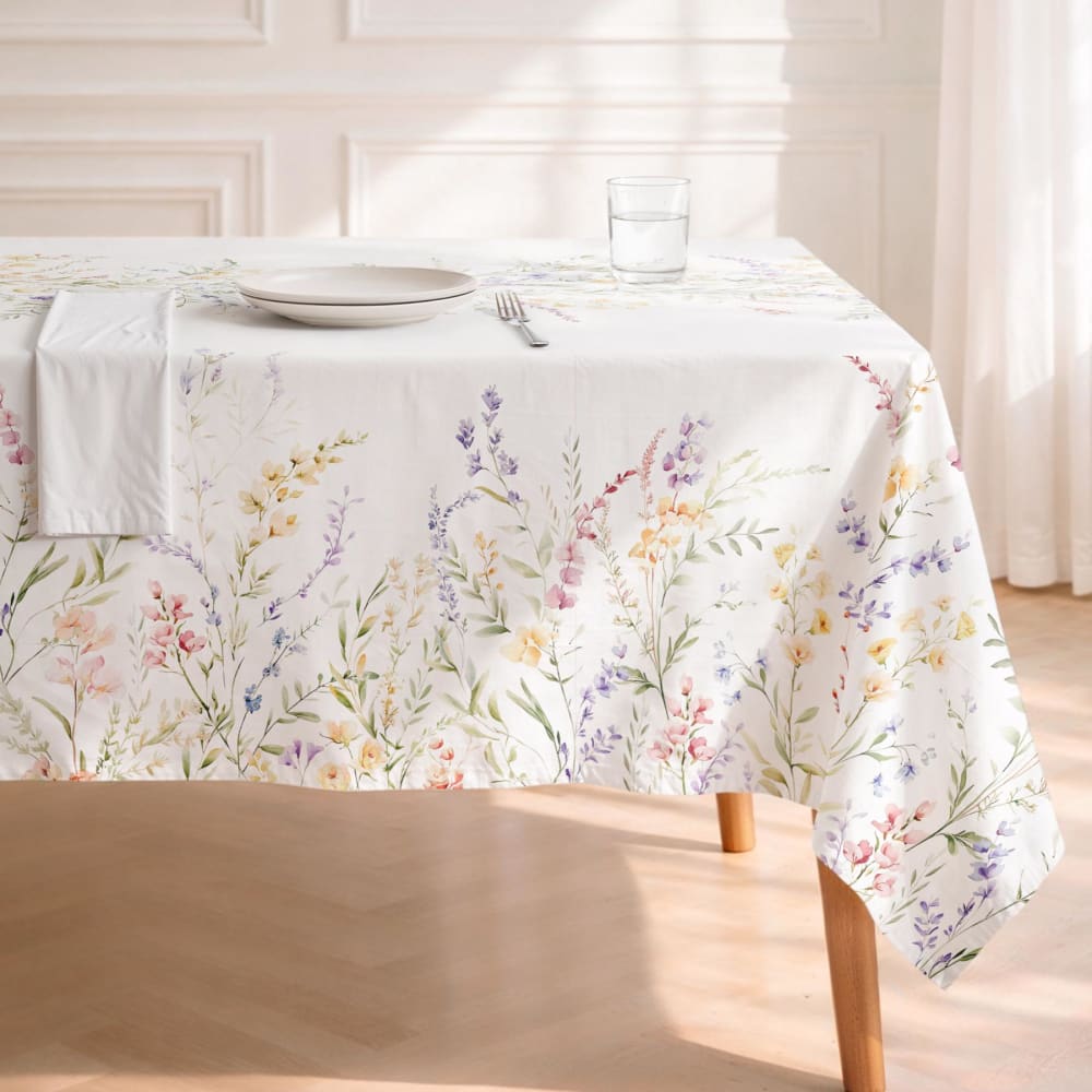 Fleckabweisende Baumwoll-Tischdecke mit Wildblumen 155x200 -