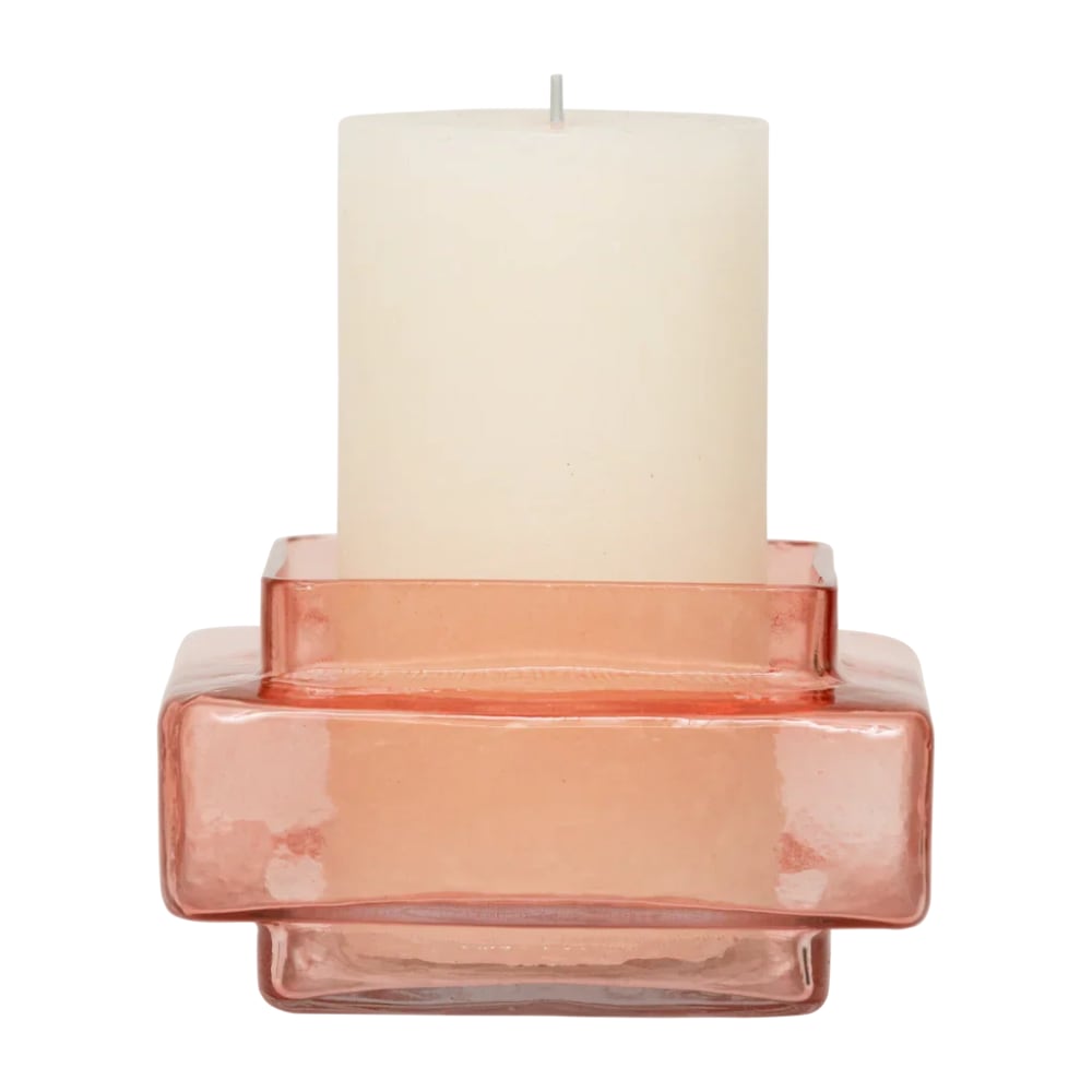Photophore en verre rose 11.8 * 11.8 * 6.5 cm — vue 4