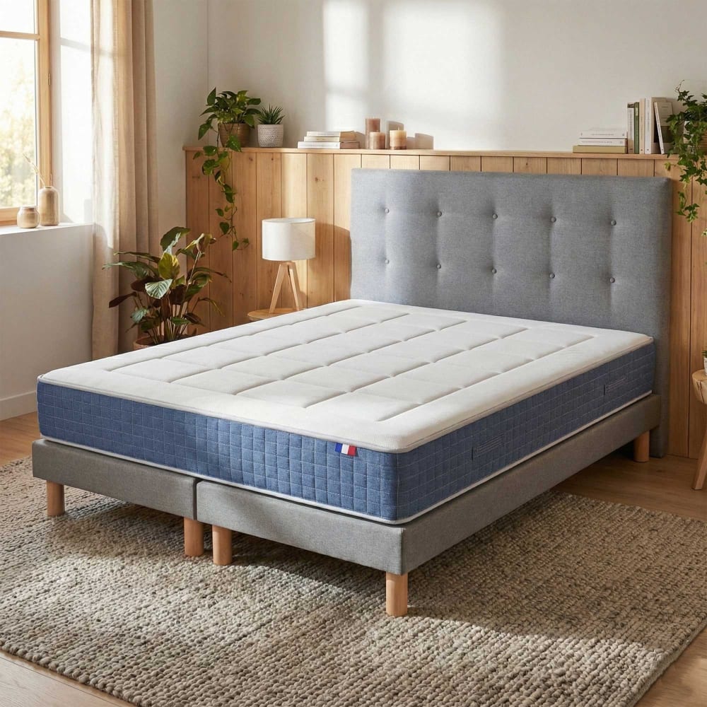 Ensemble matelas hybride + tête de lit 2x90x200
