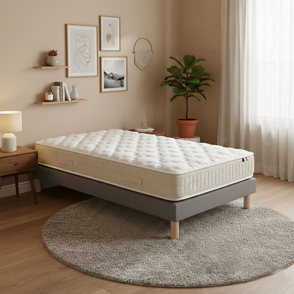 Matelas 90 x 190 100% latex 3 zones pure sommier gris