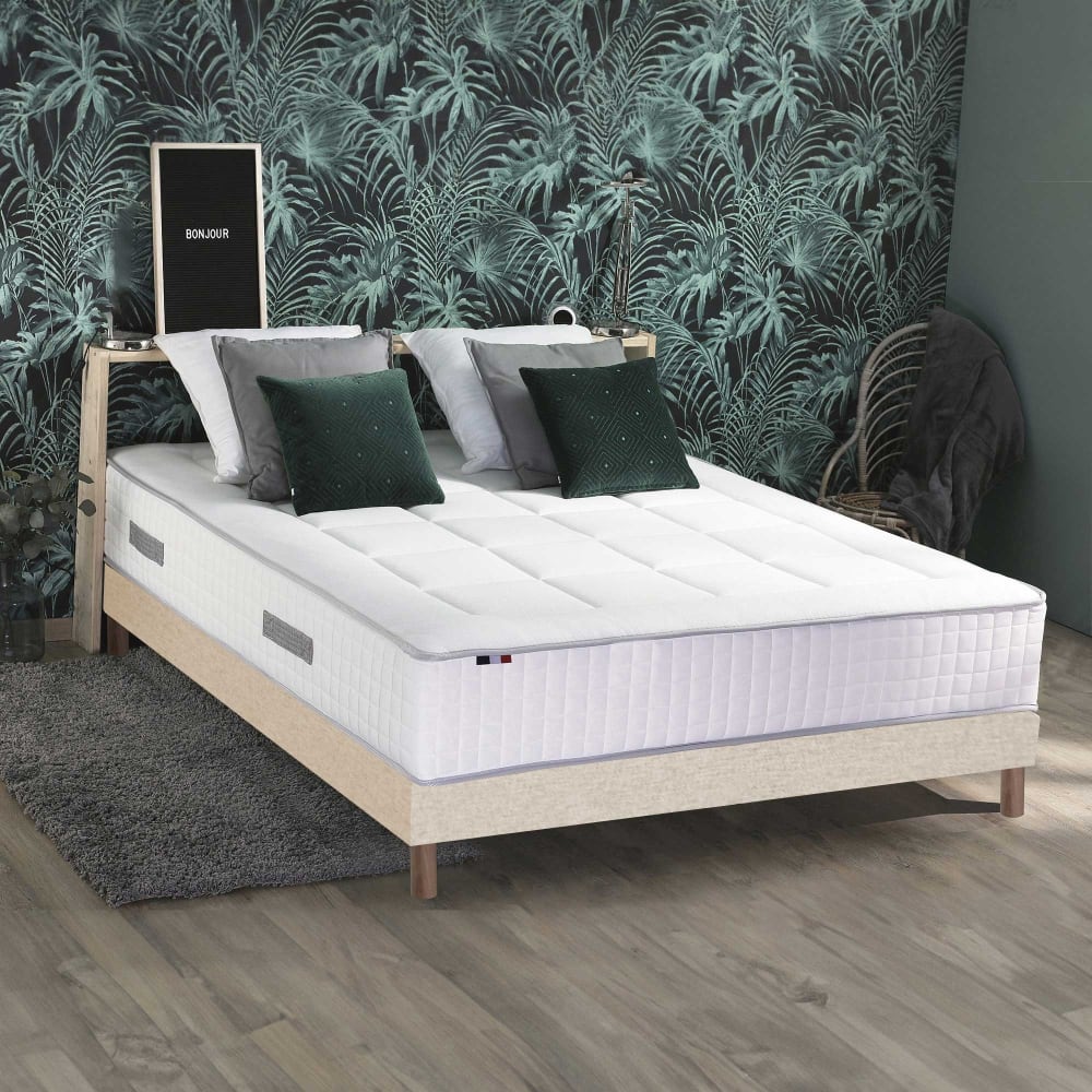 Matelas ressorts 7 zones sommier en kit beige lattes 140x190