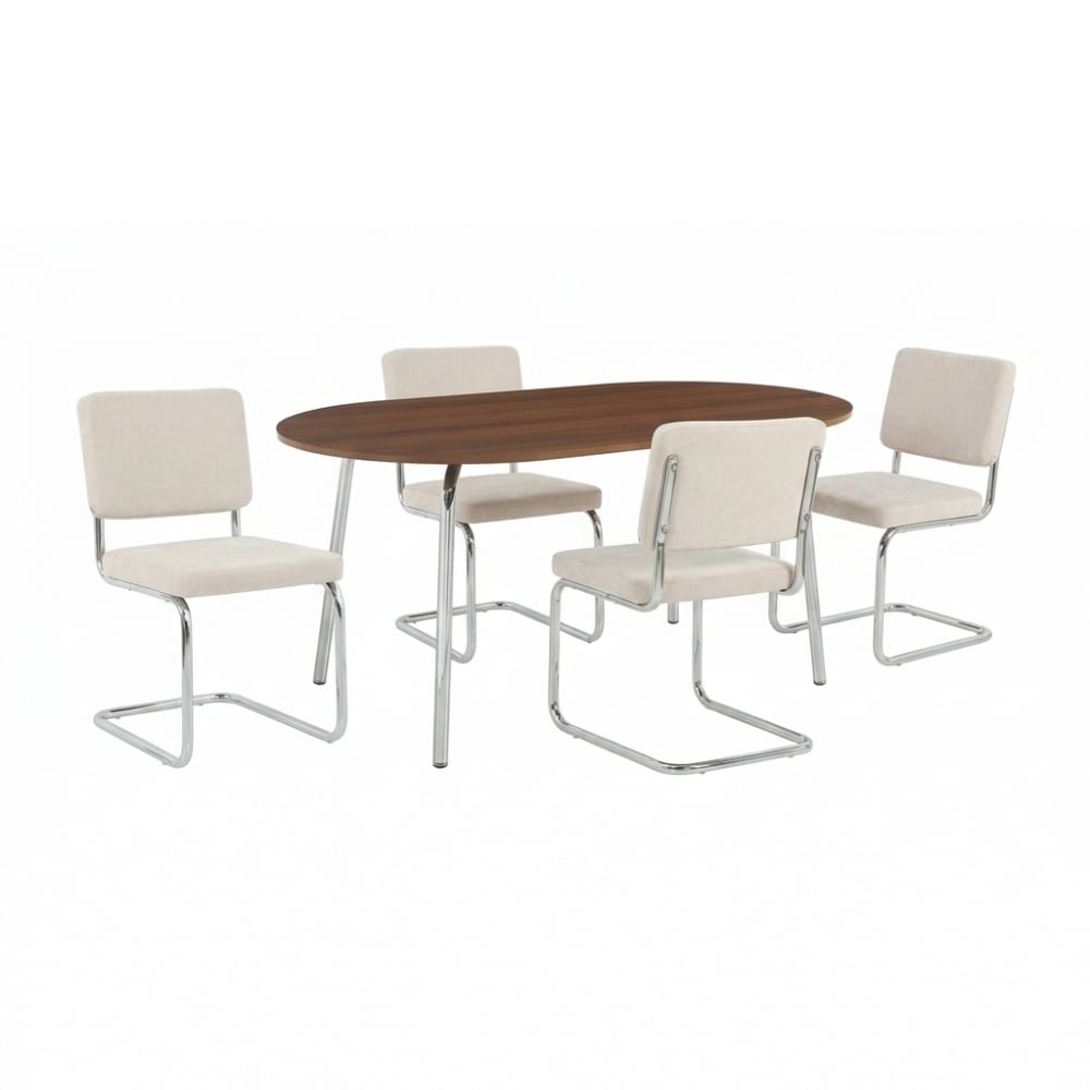 Ensemble repas table  effet noyer et lot de 4 chaises jack écru