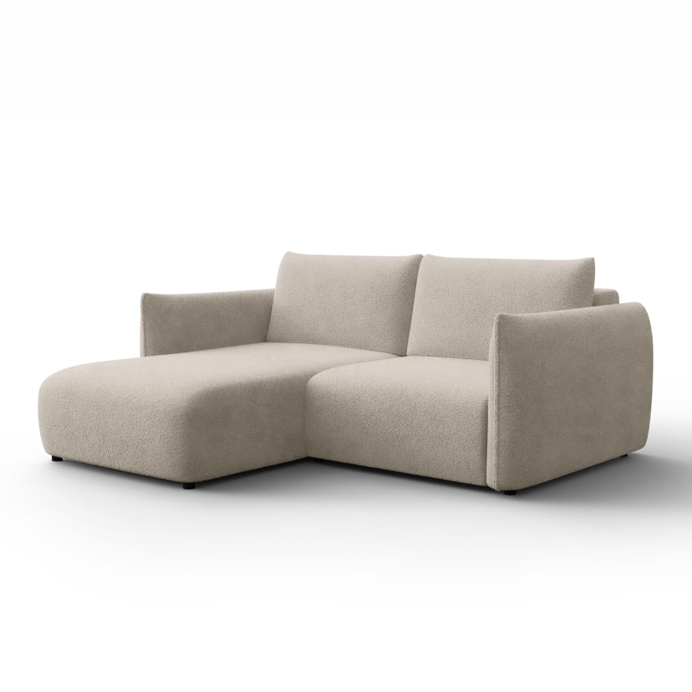 Canapé d'angle 3 places gauche, tissu bouclé beige Canapé d'angle 3 places gauche, tissu bouclé beige