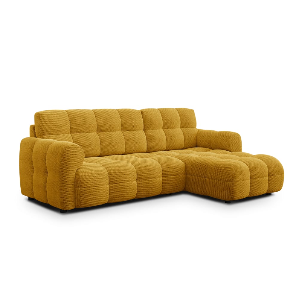 Canapé d'angle droit 3 places, tissu jaune