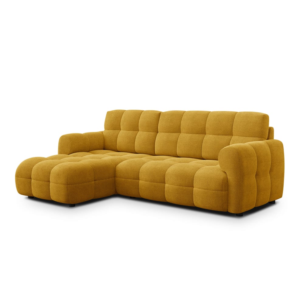 Canapé d'angle gauche 3 places, tissu jaune