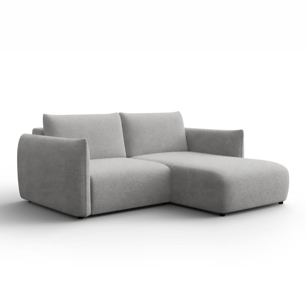 Canapé d'angle 3 places droit, tissu bouclé gris clair Canapé d'angle 3 places droit, tissu bouclé gris clair