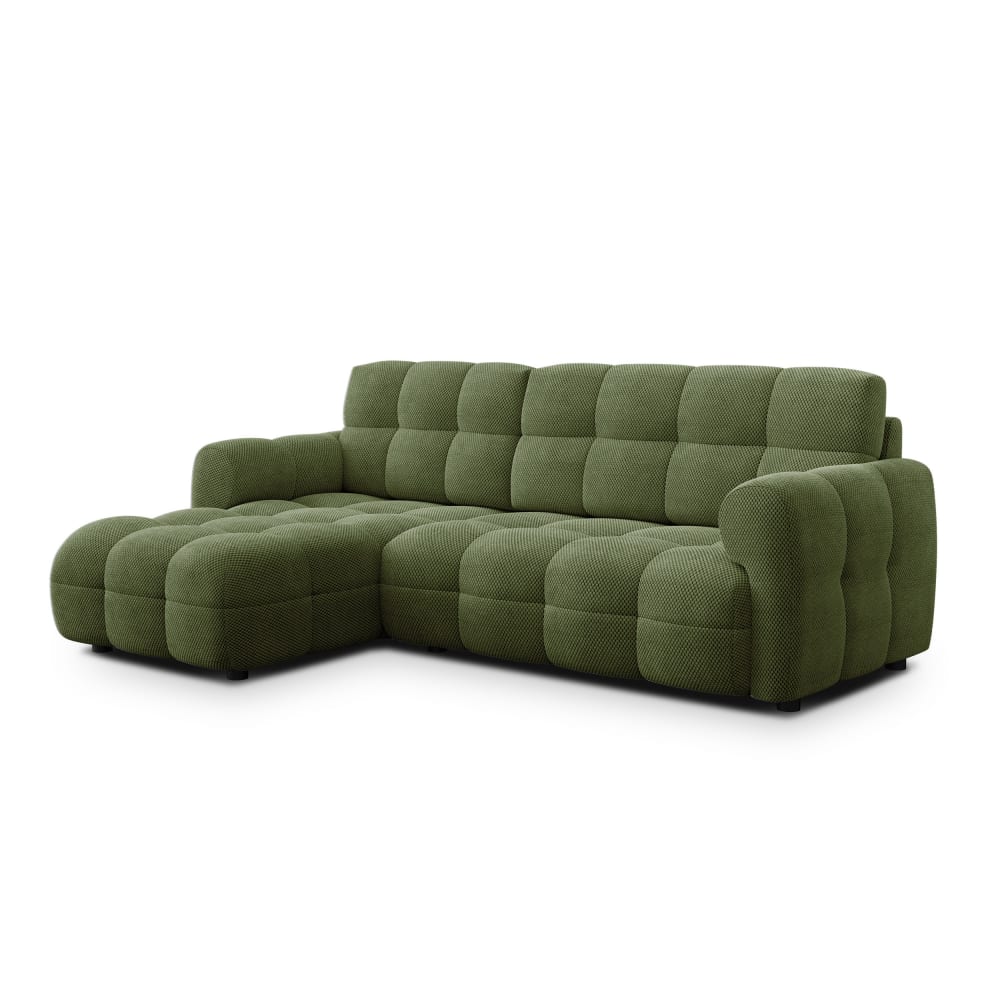Canapé d'angle gauche 3 places, tissu vert