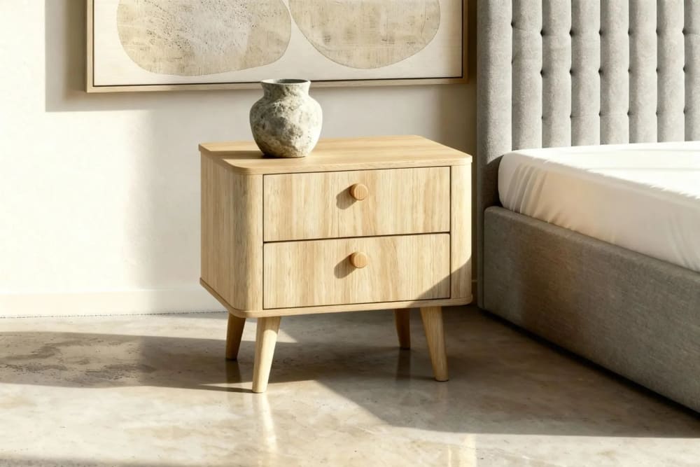 Table de chevet 63cm 2 tiroirs pieds bois