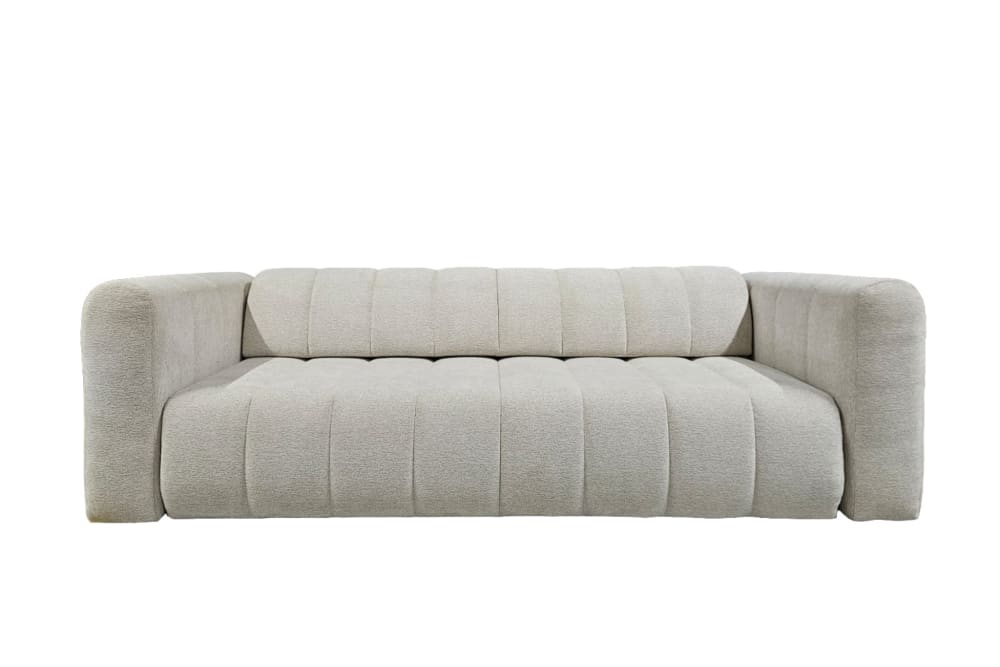 Canapé droit convertible tissu chenille 3 places beige Canapé droit convertible tissu chenille 3 places beige