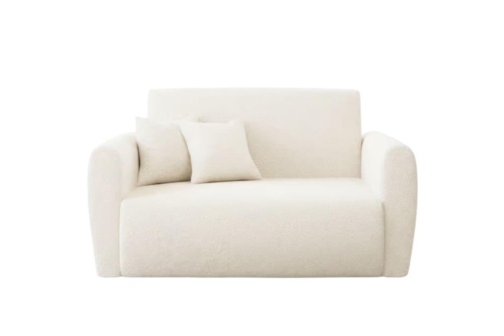 Canapé droit convertible tissu bouclette 2 places beige Canapé droit convertible tissu bouclette 2 places beige