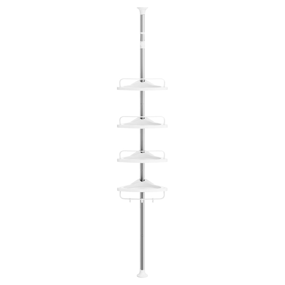 Étagère de salle de bain avec 4 tablettes 3 crochets blanc et argent