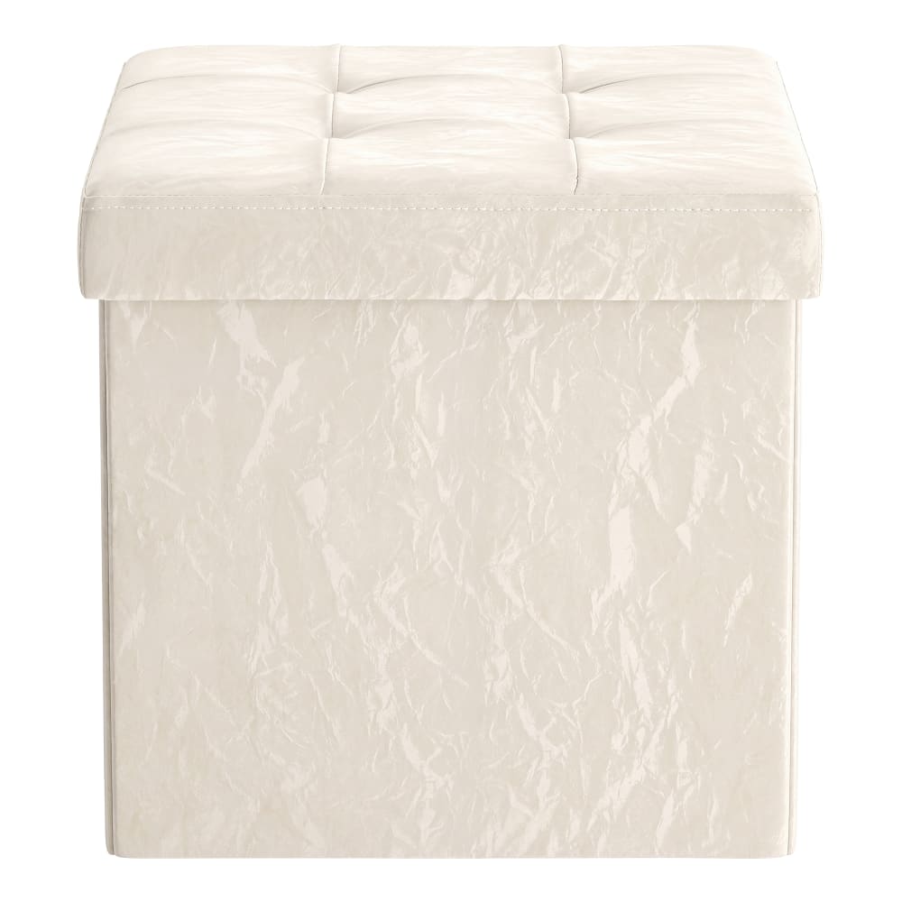 Pouf de rangement pliable 43 l en cuir pu charge 300 kg blanc
