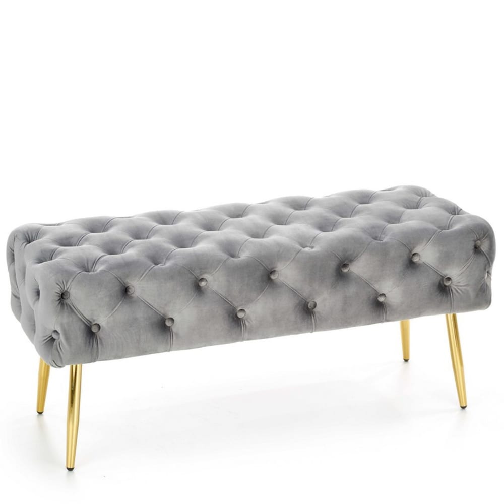 banc capitonné en velours - gris
