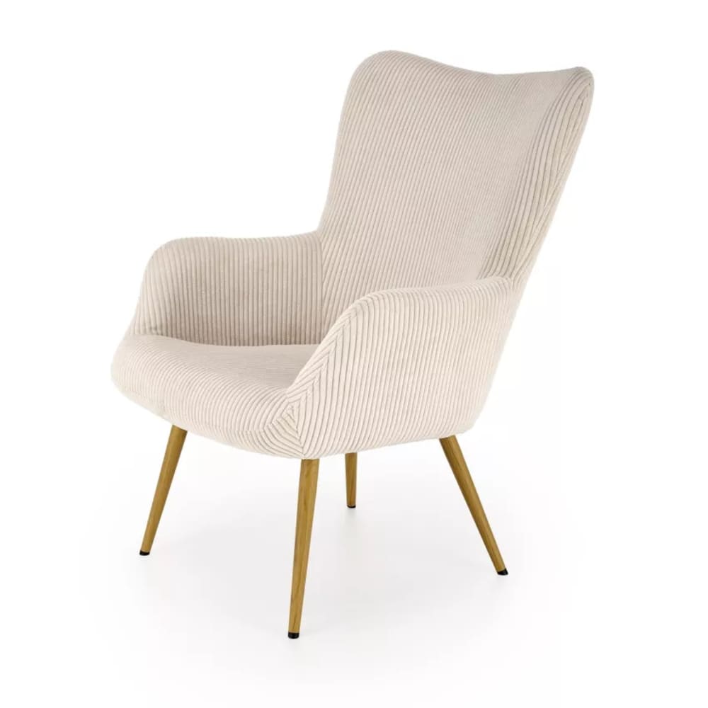 Fauteuil lounge en velours de polyester côtelé beige et pieds en acier