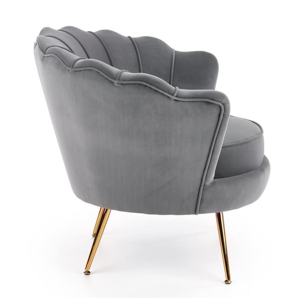 Fauteuil coquillage en velours de polyester gris avec pieds dorés