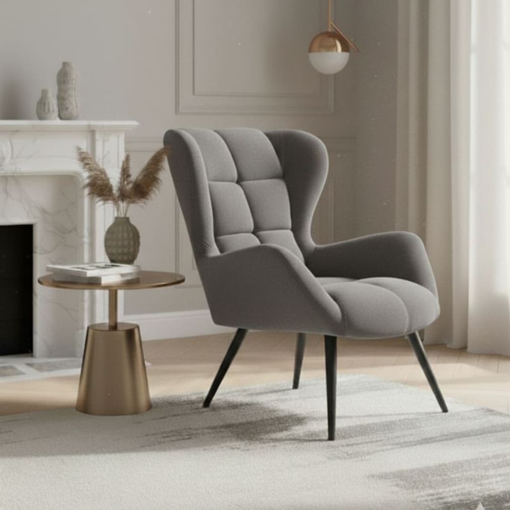 Fauteuil contemporain en velours de polyester gris avec pieds en acier