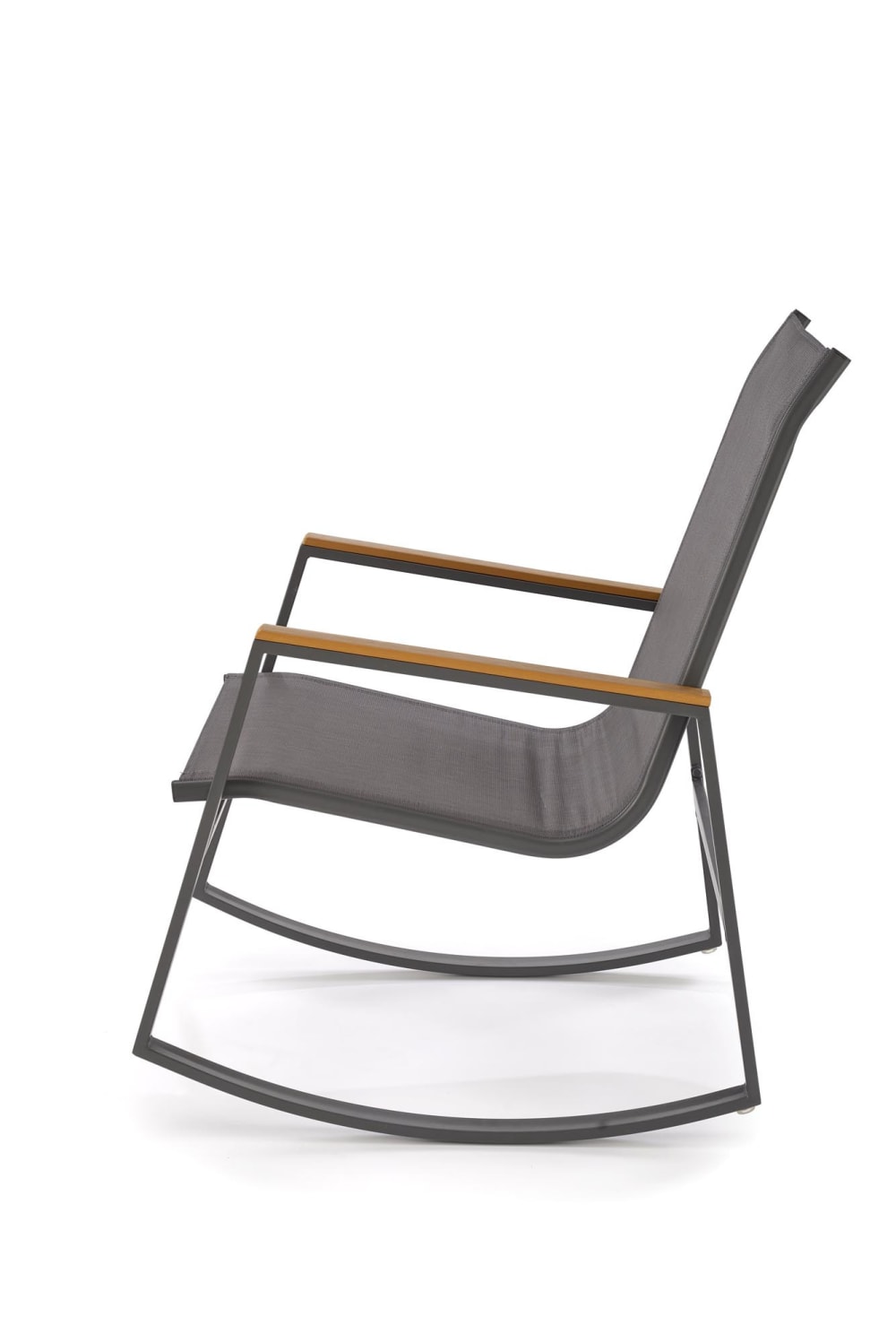 Fauteuil rocking-chair de jardin en acier avec accoudoirs en bois gris