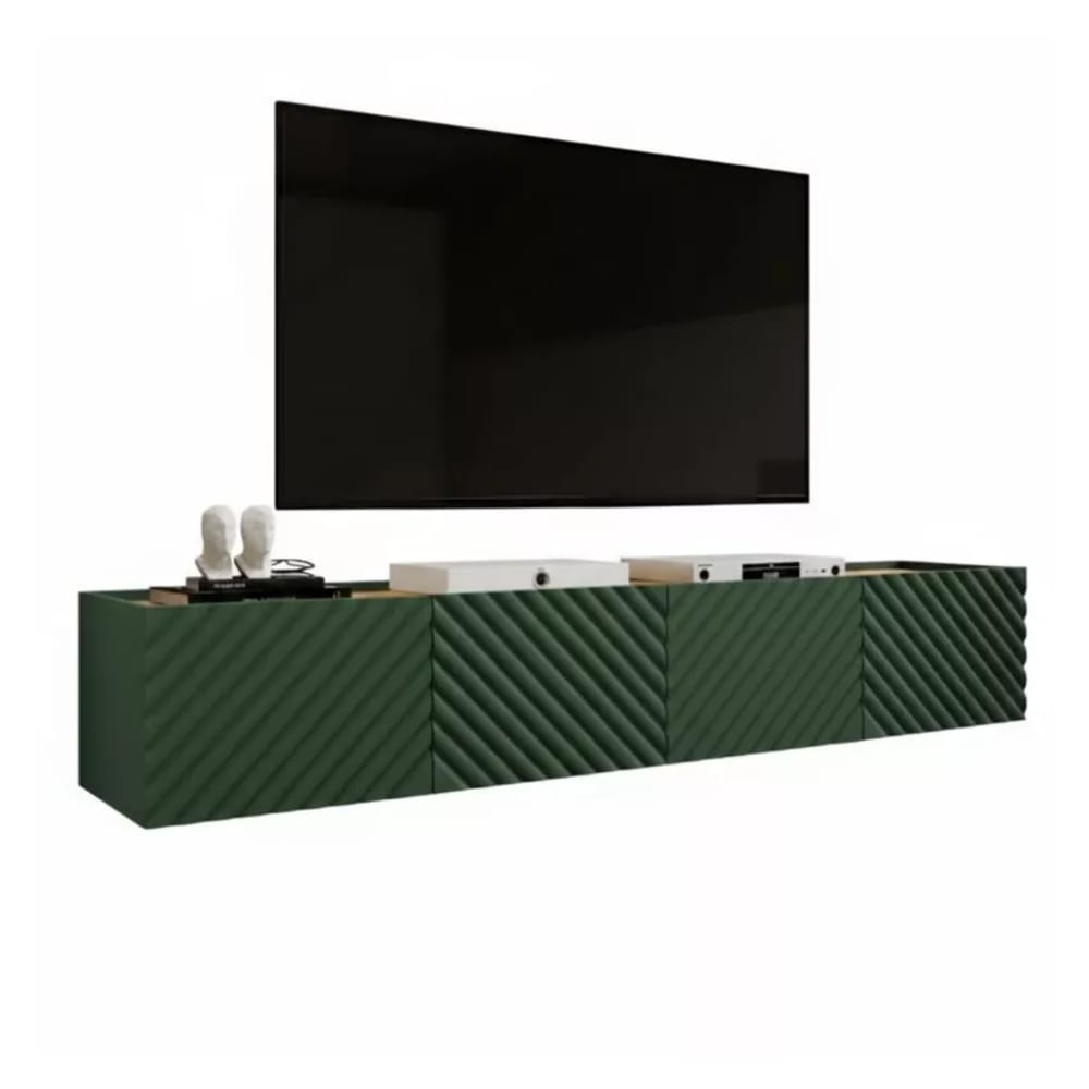 Meuble tv suspendu vert et bois 200cm 4 portes Meuble tv suspendu vert et bois 200cm 4 portes