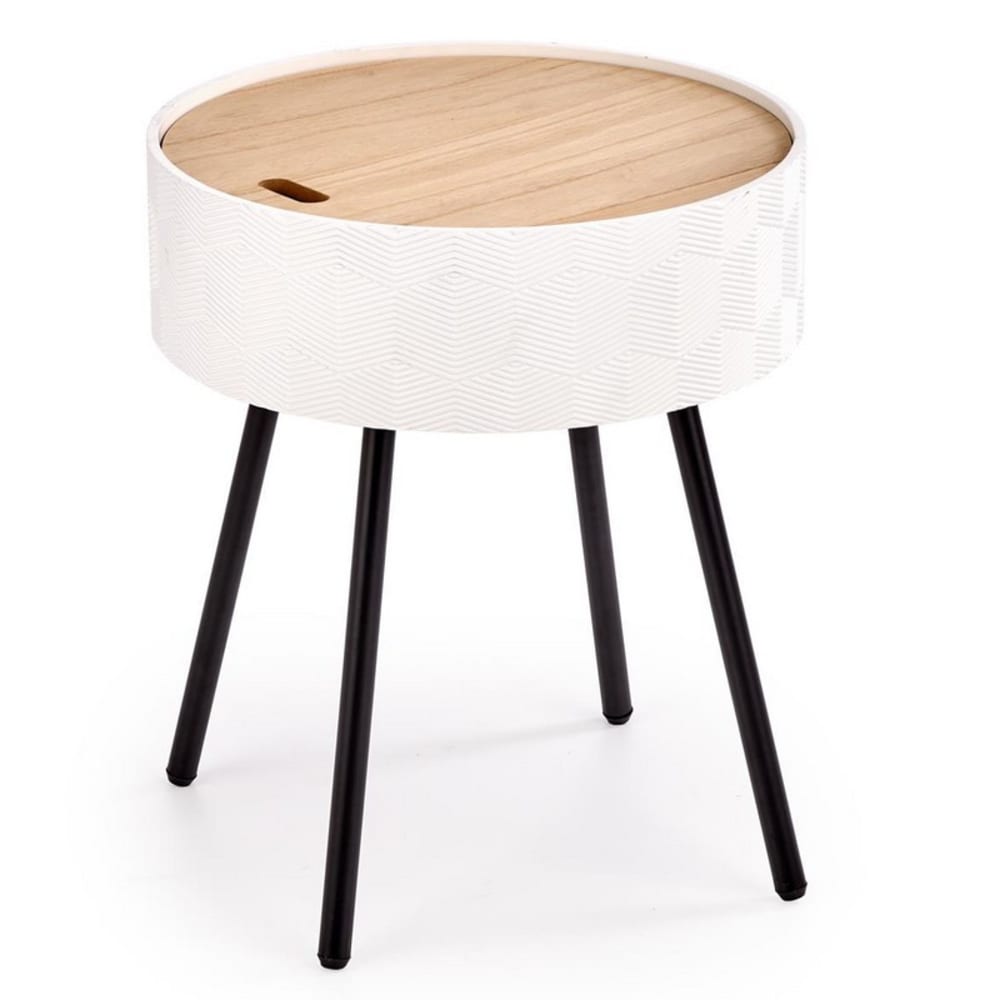 MSO Runder Couchtisch mit Stauraum und schwarzen Metallbeinen – weiß style modern - Holz