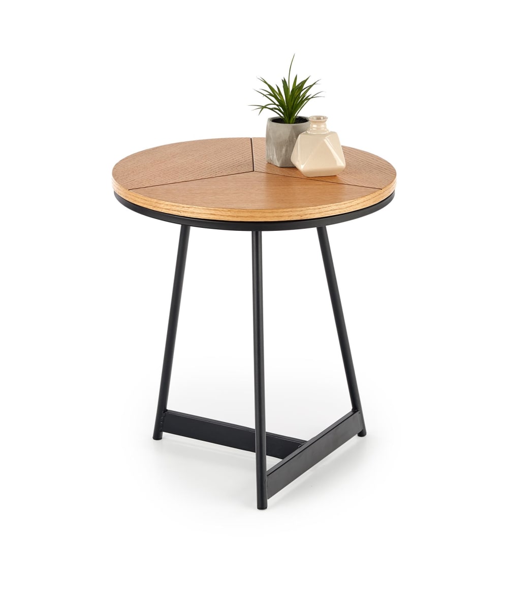 Runder Couchtisch mit Platte in Eichenoptik und Metallbeinen 45