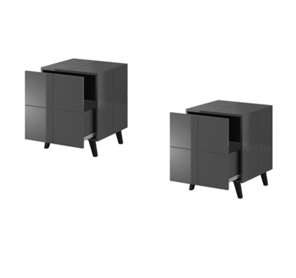 Ensemble de 2 tables de chevet design gris brillant led bleu Ensemble de 2 tables de chevet design gris brillant led bleu