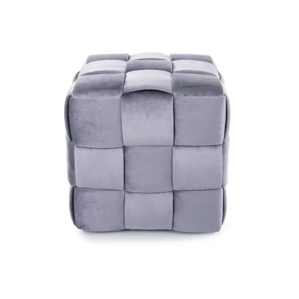 Pouf cube en velours de polyester gris à effet tressé, forme carrée