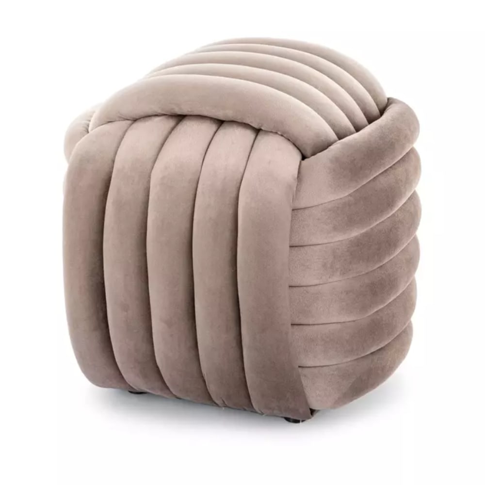 Pouf matelassé en velours de polyester beige, design compact Pouf matelassé en velours de polyester beige, design compact