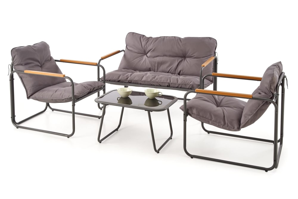 Salon de jardin 4 places avec canapé, 2 fauteuils et table basse
