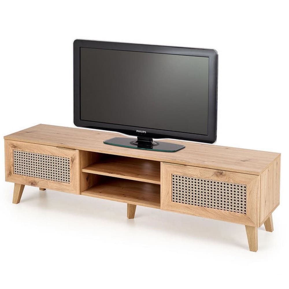 TV-Möbel in natürlicher Eichen- und Rattanoptik - Maisons Du