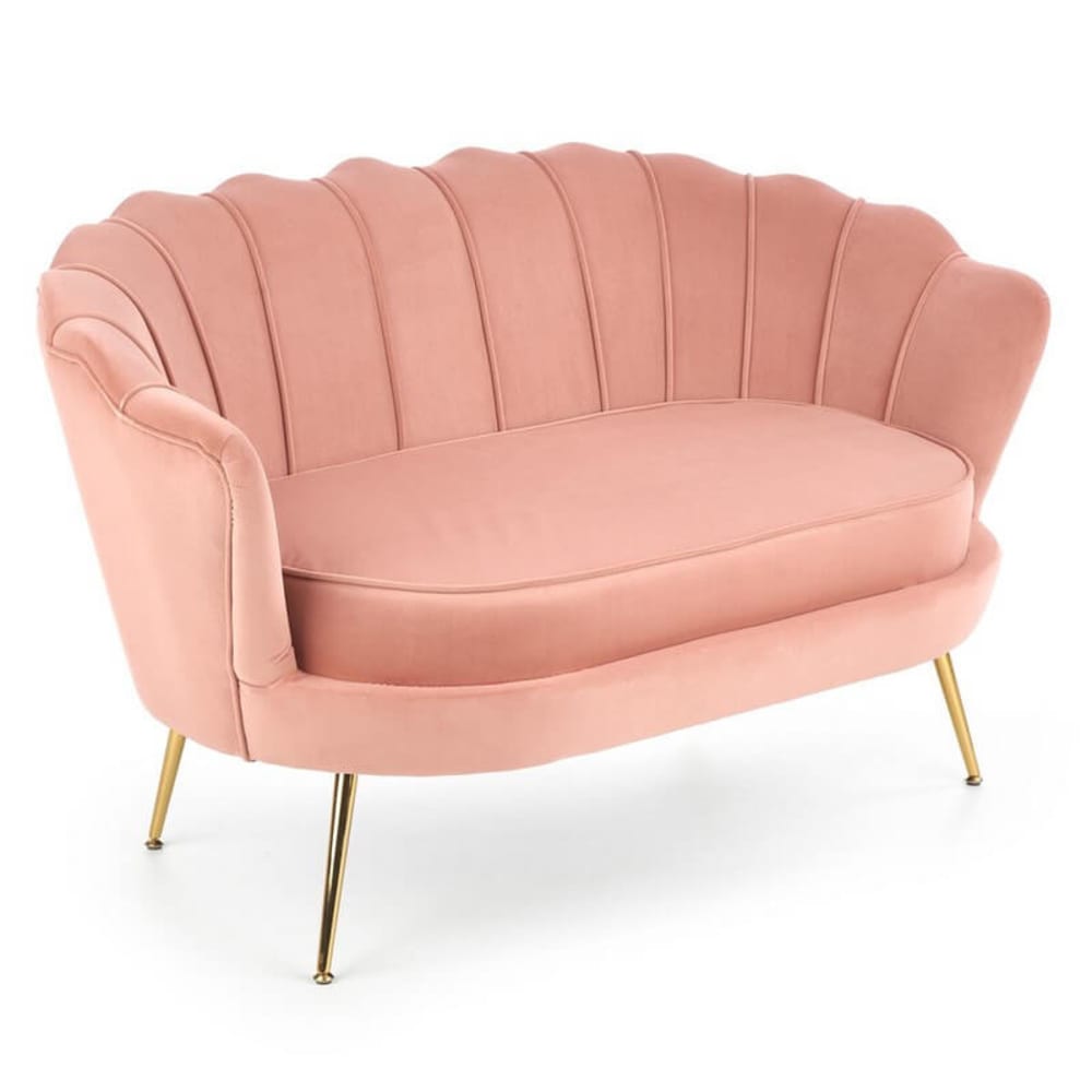 Canapé coquillage en velours de polyester rose avec pieds dorés
