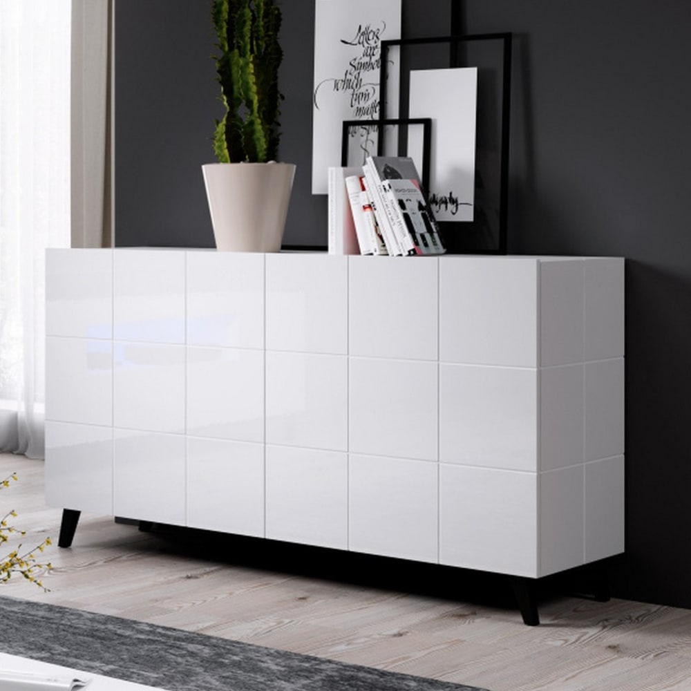 Hellweißes Designer-Sideboard 138 cm + LED - Ohne LED - Maisons