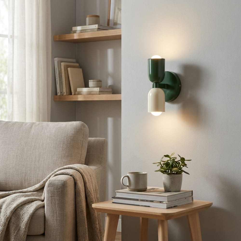 Applique murale double E27 métal crème vert H20 cm — vue 3