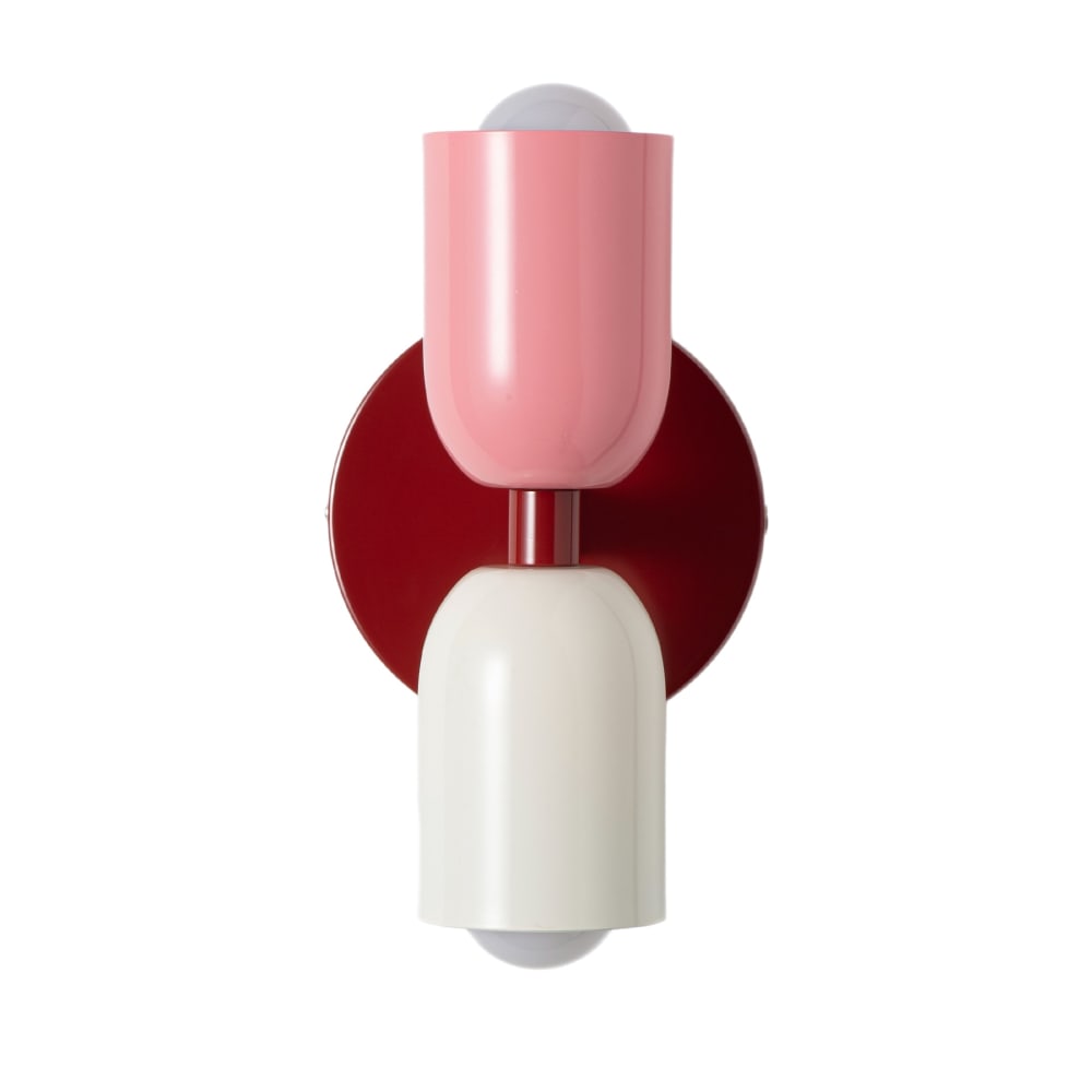 Applique murale double E27 métal rouge rose crème H20 cm