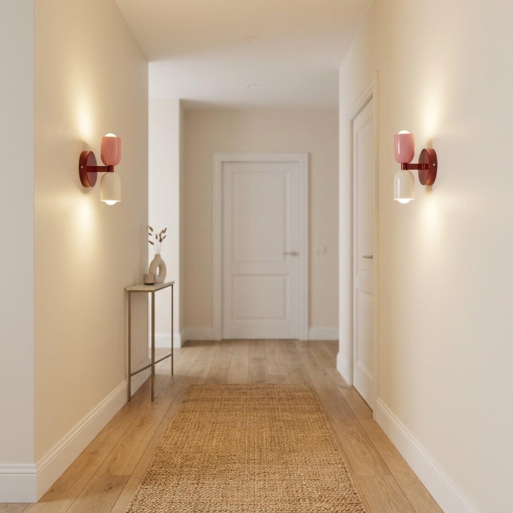 Applique murale double E27 métal rouge rose crème H20 cm — vue 4