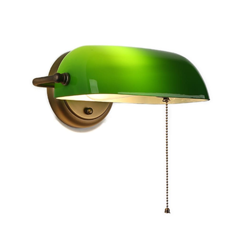 Applique banquier E27 verre vert laiton doré 20 cm