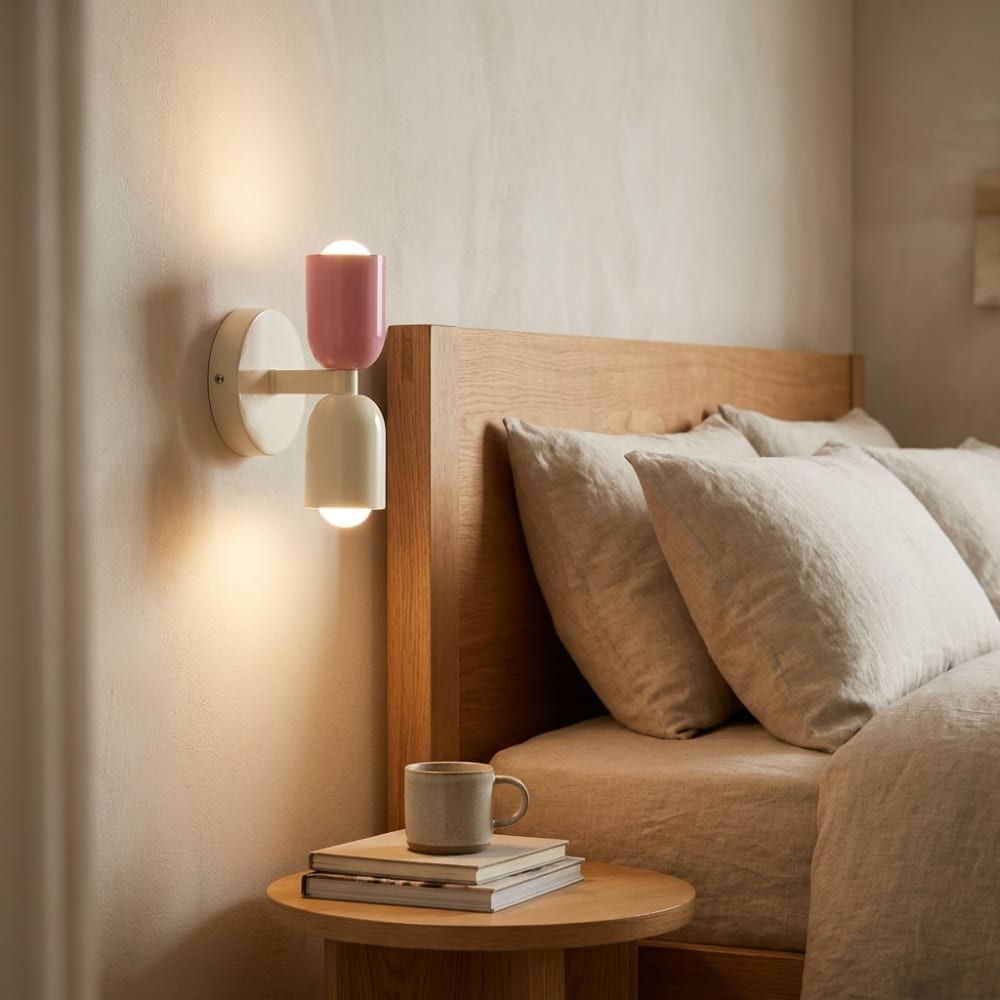 Doppelte Wandleuchte E27 Metall rosa creme H20 cm - Maisons Du