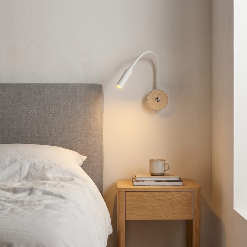 Flexible LED-Wandleuchte 3W Metall weiß Naturholz - Maisons Du
