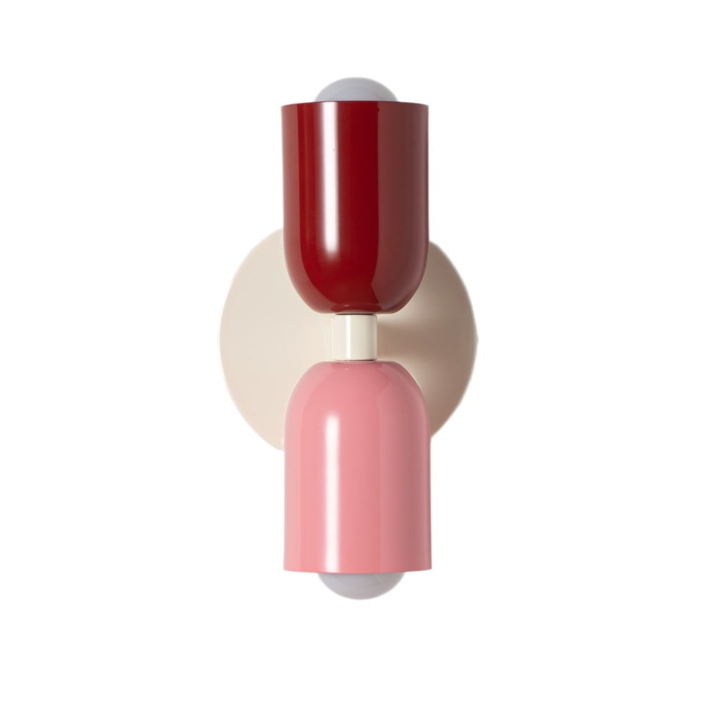 Applique murale double E27 métal rouge rose crème H20 cm