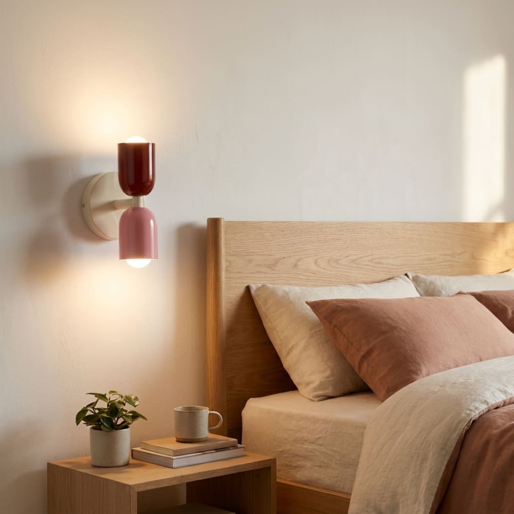 Applique murale double E27 métal rouge rose crème H20 cm — vue 3