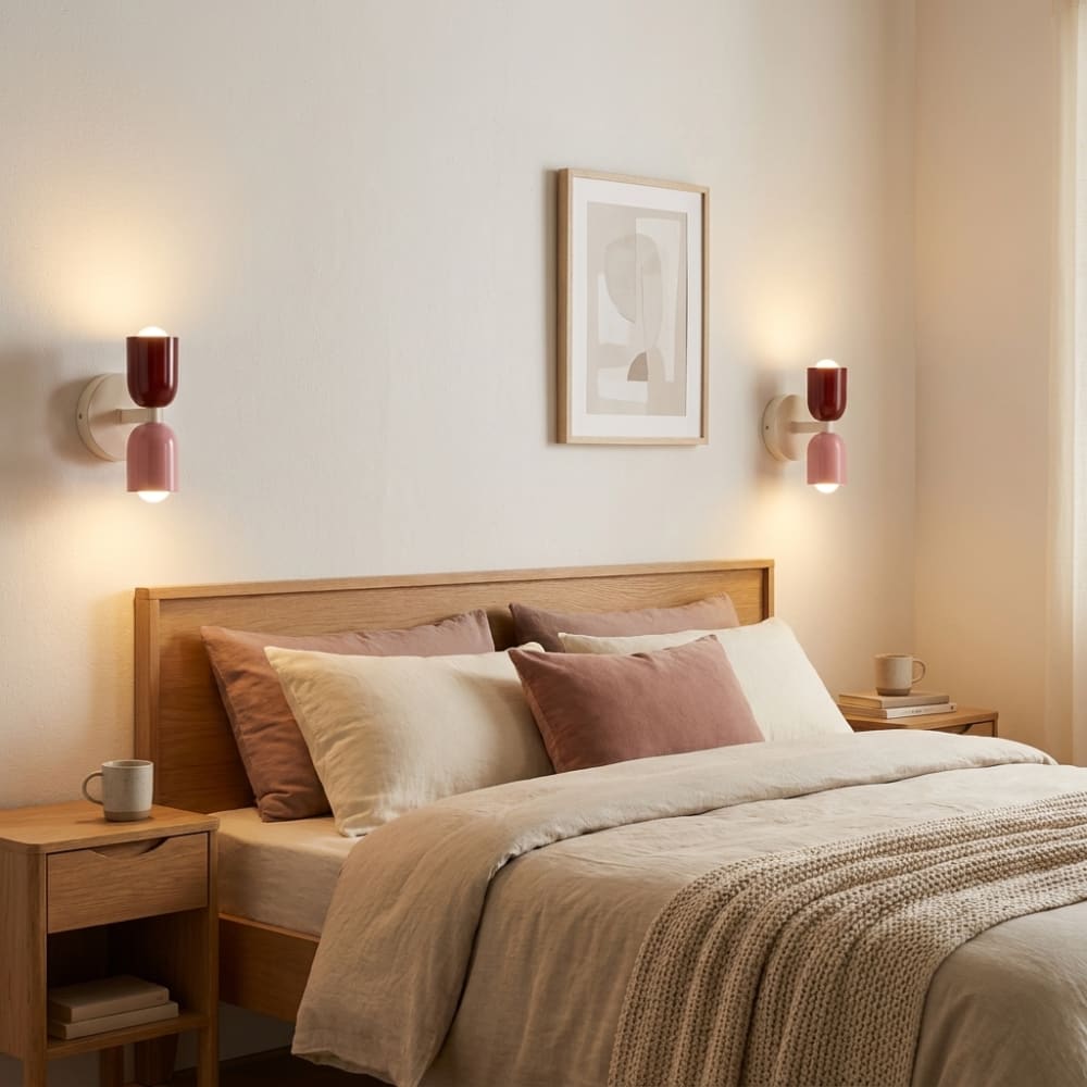 Applique murale double E27 métal rouge rose crème H20 cm — vue 4