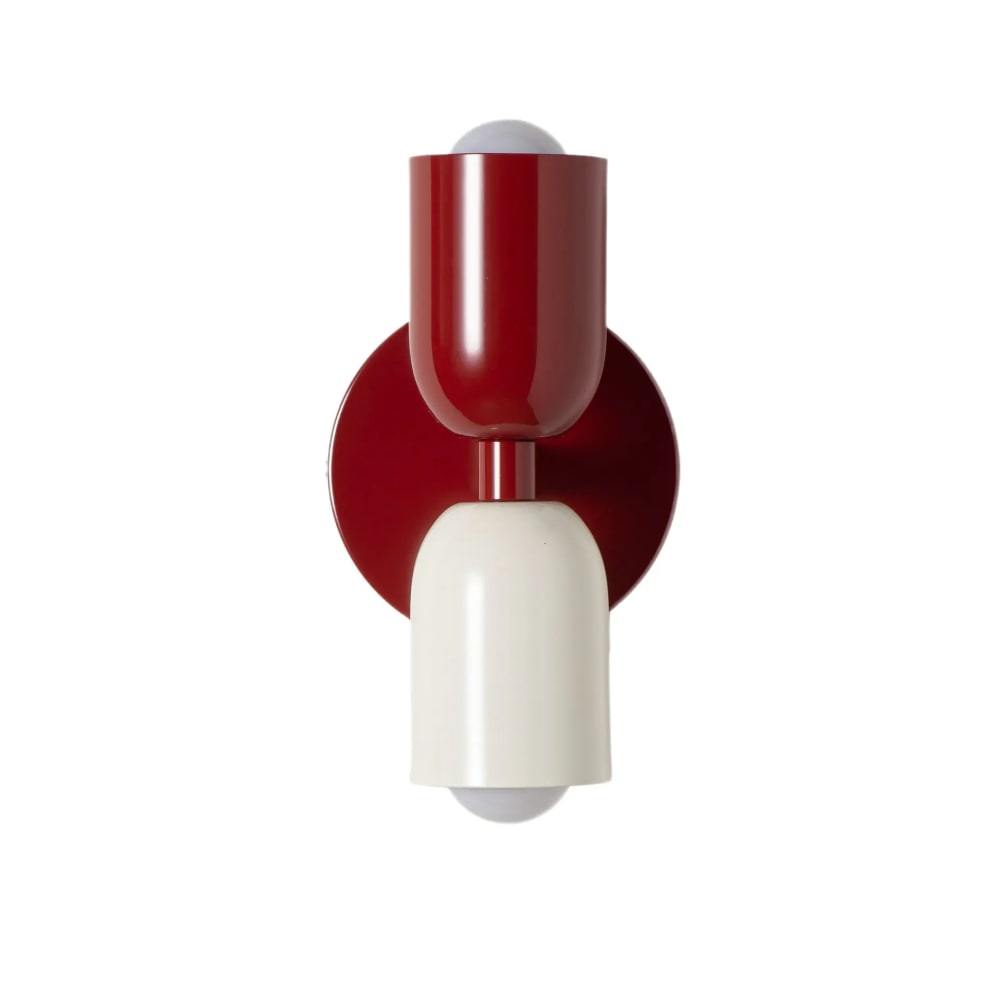 Applique murale double E27 métal rouge crème H20 cm