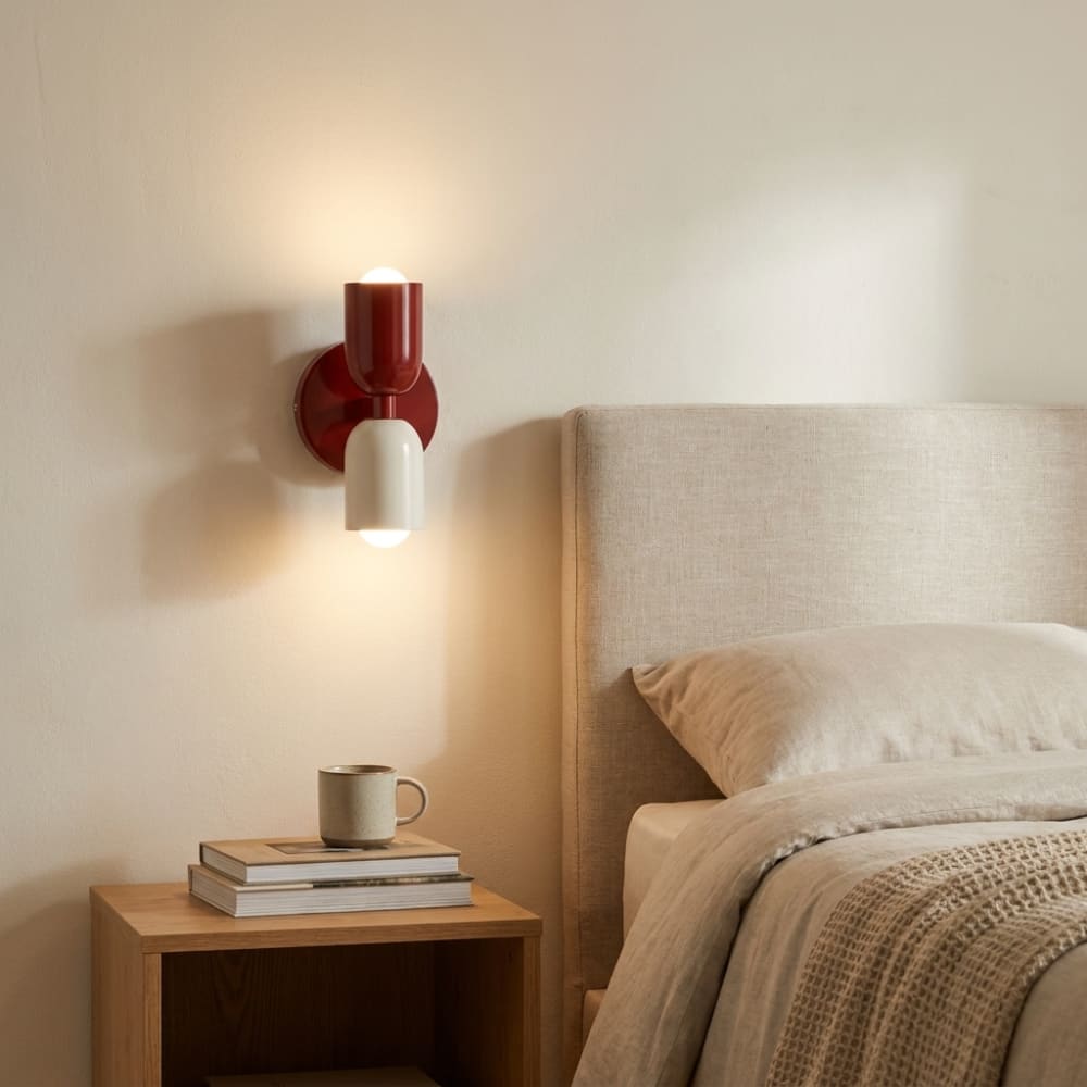 Applique murale double E27 métal rouge crème H20 cm — vue 3