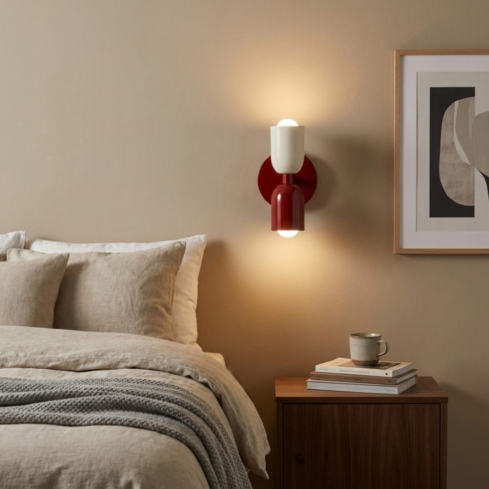 Applique murale double E27 métal rouge crème H20 cm — vue 4